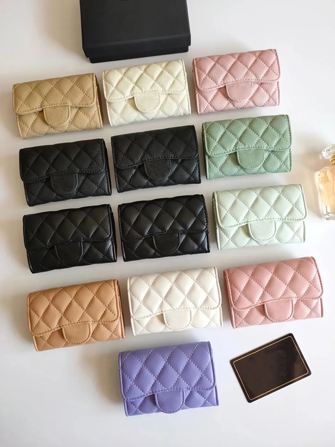 Luxury c fashion designer women card holders fold flap classic pattern caviar lambskin wholesale ... | DHGate