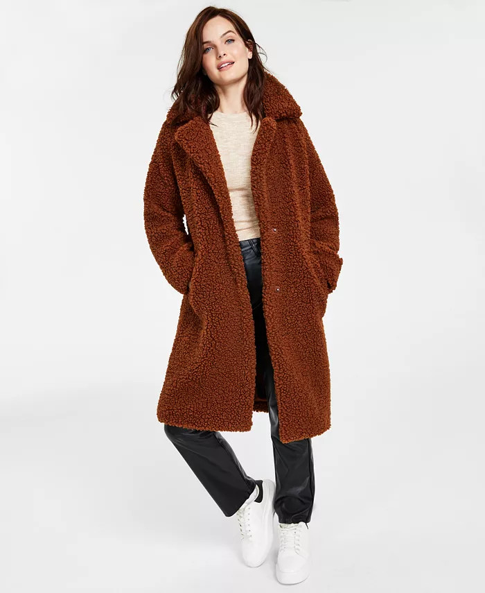 Women's Notch-Collar Teddy Coat, Created for Macy's | Macys (US)
