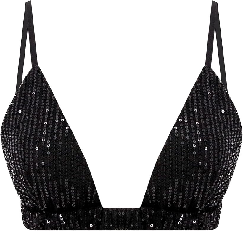 Novia's Choice Women's Sequin Crop Top Spaghetti Strap Tank Tube Top Vest(C-Black Small) at Amazo... | Amazon (US)
