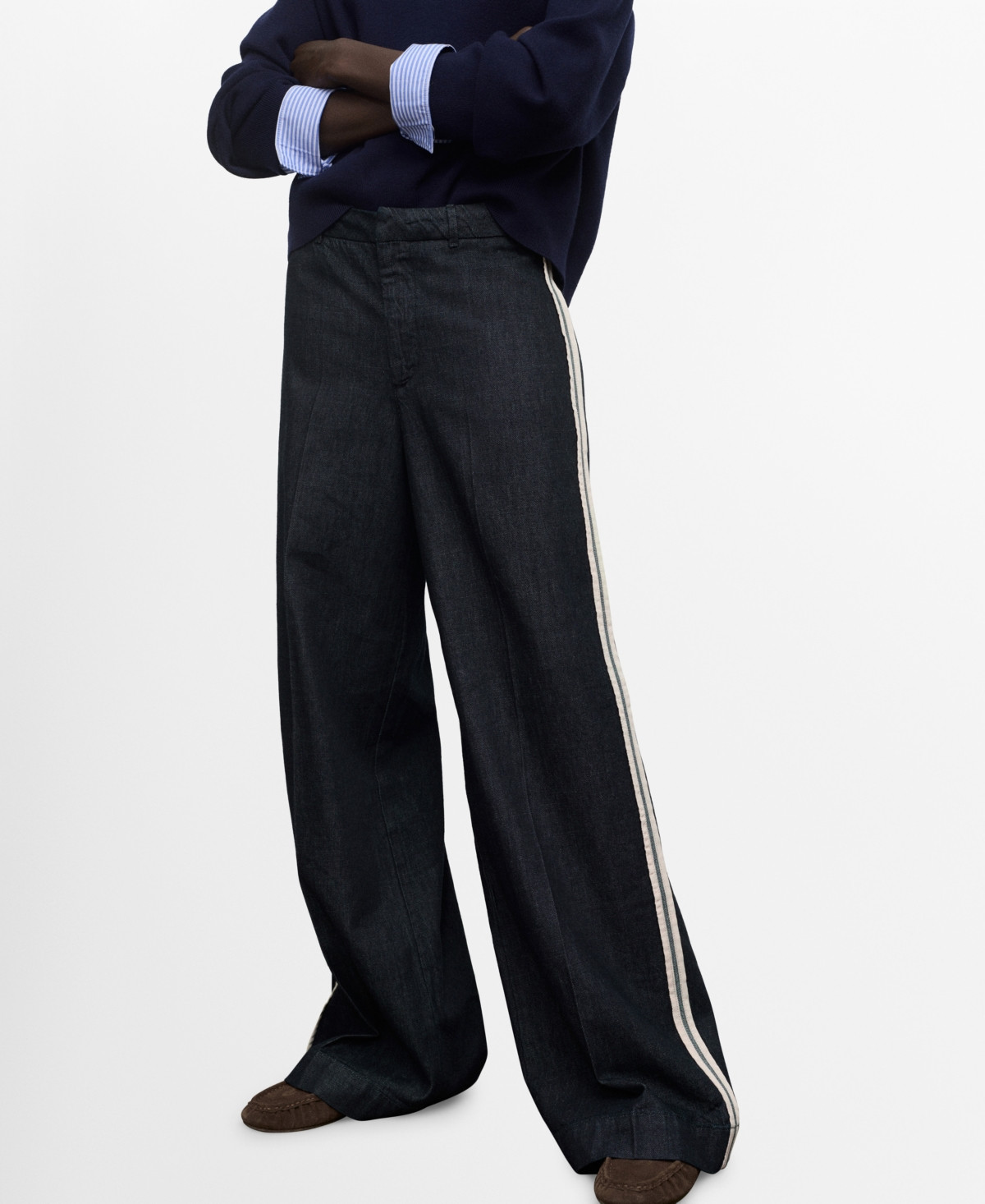 Mango Women's Wide Leg Striped Jeans - Open Blue | Macy's