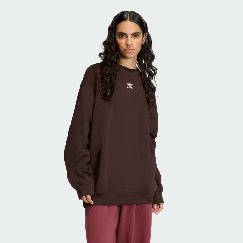 adidas Essentials Fleece Long Oversized Crew Sweatshirt - Brown | Free Shipping with adiClub | ad... | adidas (US)