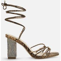 Nude Snake Print Lace Up Diamante Heels | Missguided (US & CA)