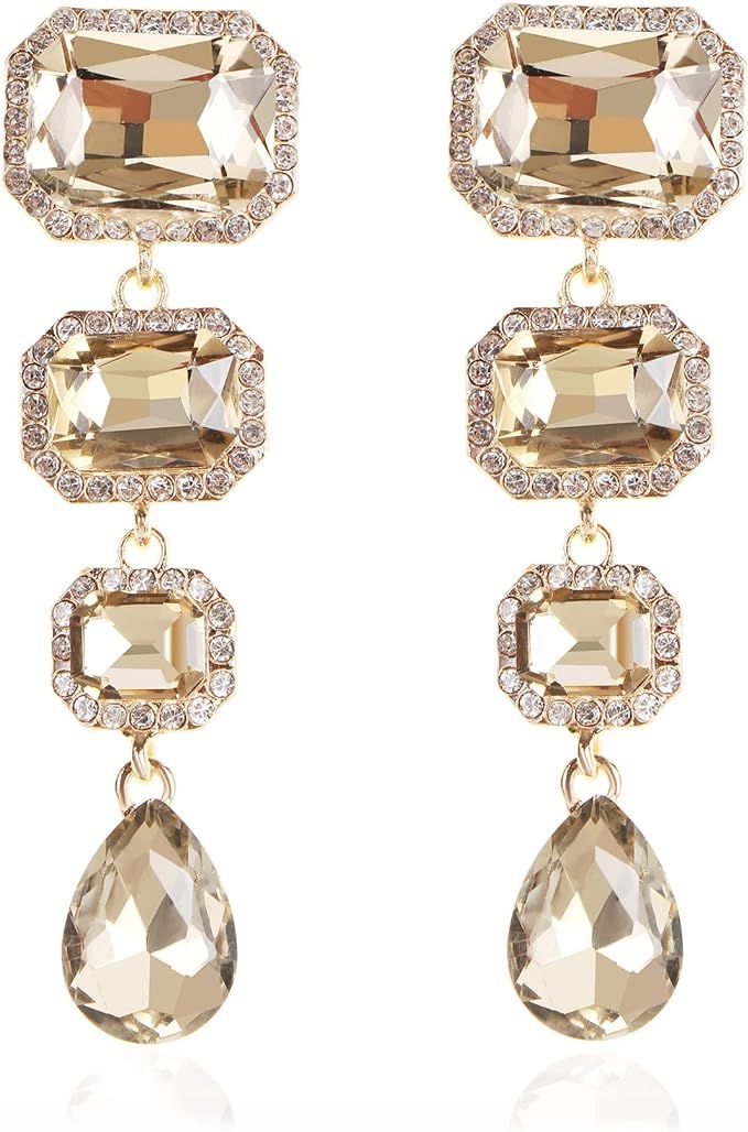 Met-edianger Vintage Rhinestone Drop Dangle Earrings Statement Crystal Dangling Earrings Rectangl... | Amazon (US)