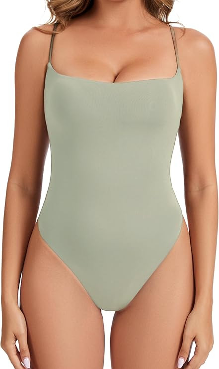 Womens Sexy Square Neck Thong Bodysuit Backless Cami Bodysuit Top | Amazon (US)