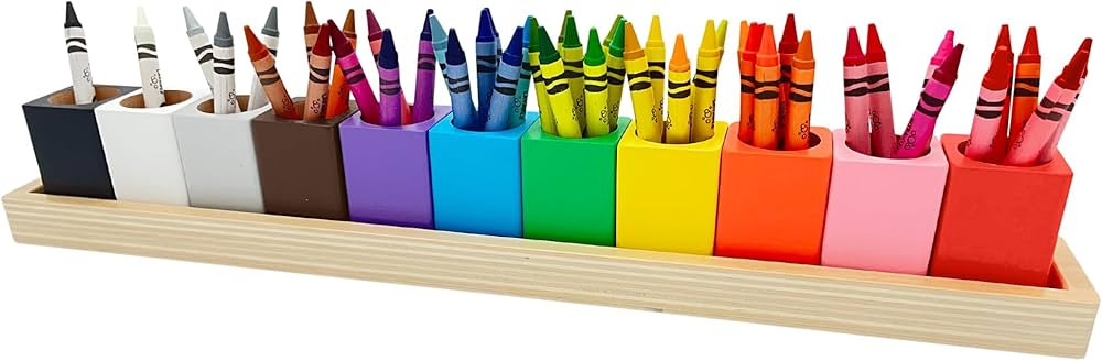 Montessori Crayon Organizer for Kids - Wooden Colored Pencil Holder - 11 Cups on a Stand - Crayon... | Amazon (US)