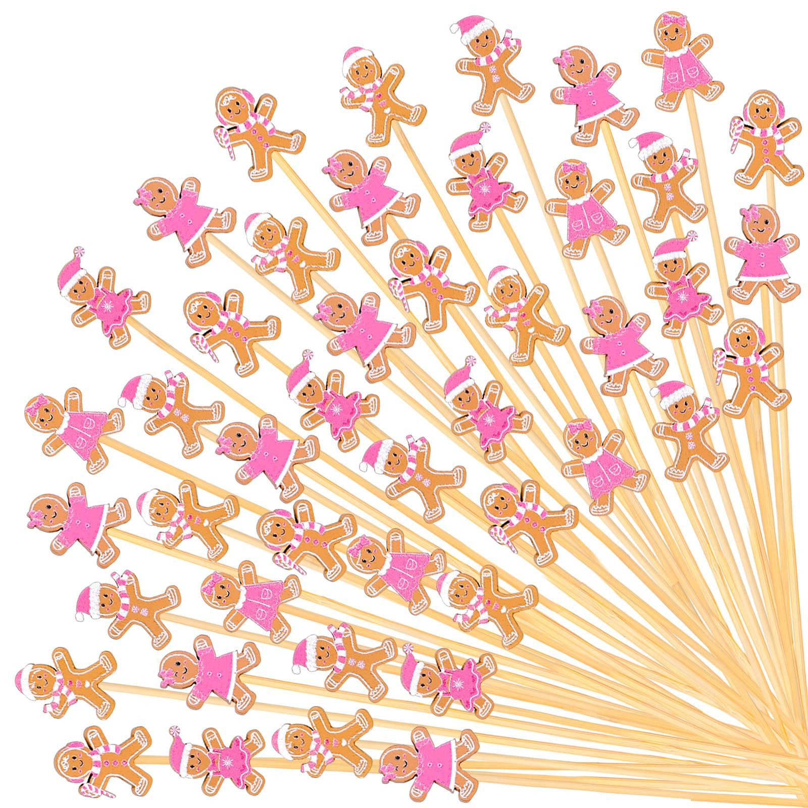 120Pcs Christmas Cocktail Picks 6 Styles Cute Pink Gingerbread Man Handmade Toothpicks Garnish St... | Amazon (US)