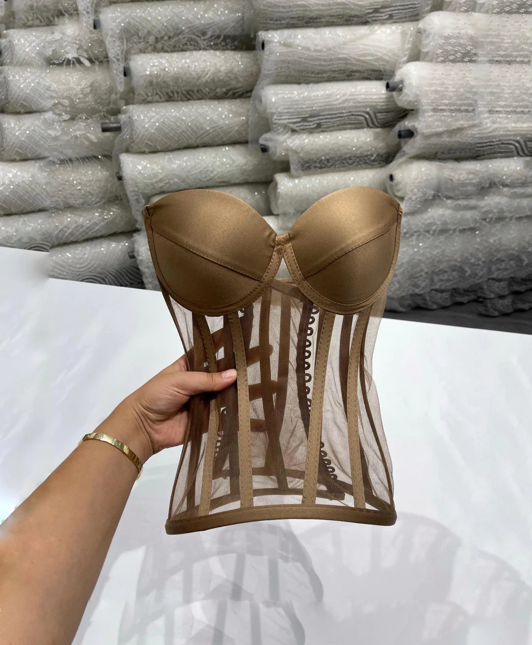 Brown Sheer Mesh Bustier | Vintage Inspired Corset Top - Etsy | Etsy (US)