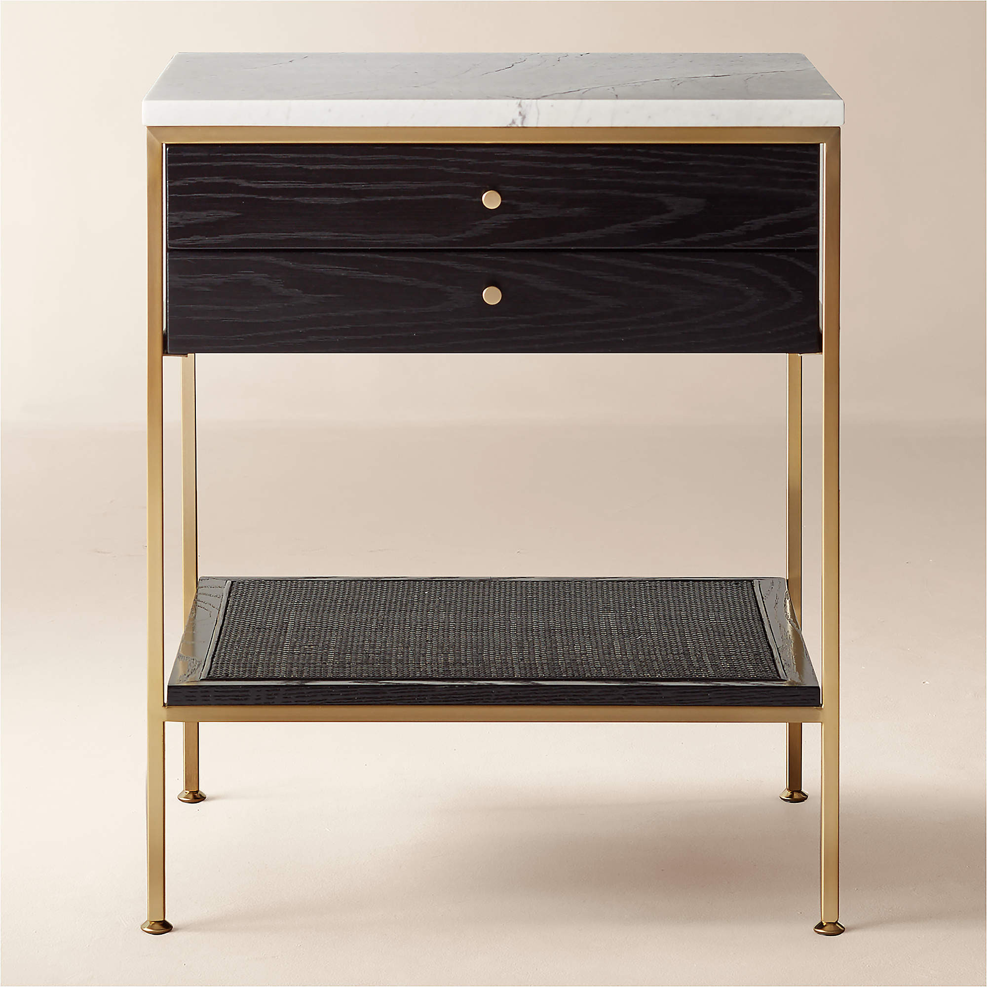 Connoisseur 20" Black Oak Wood 2-Drawer Nightstand with Marble Top by Paul McCobb Set of 2 + Revi... | CB2