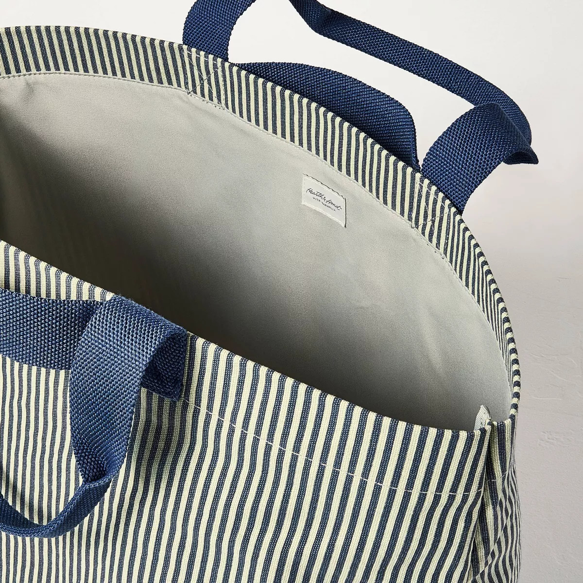 Canvas Beach Bag Striped Blue/Cream - Hearth & Hand™ with Magnolia | Target