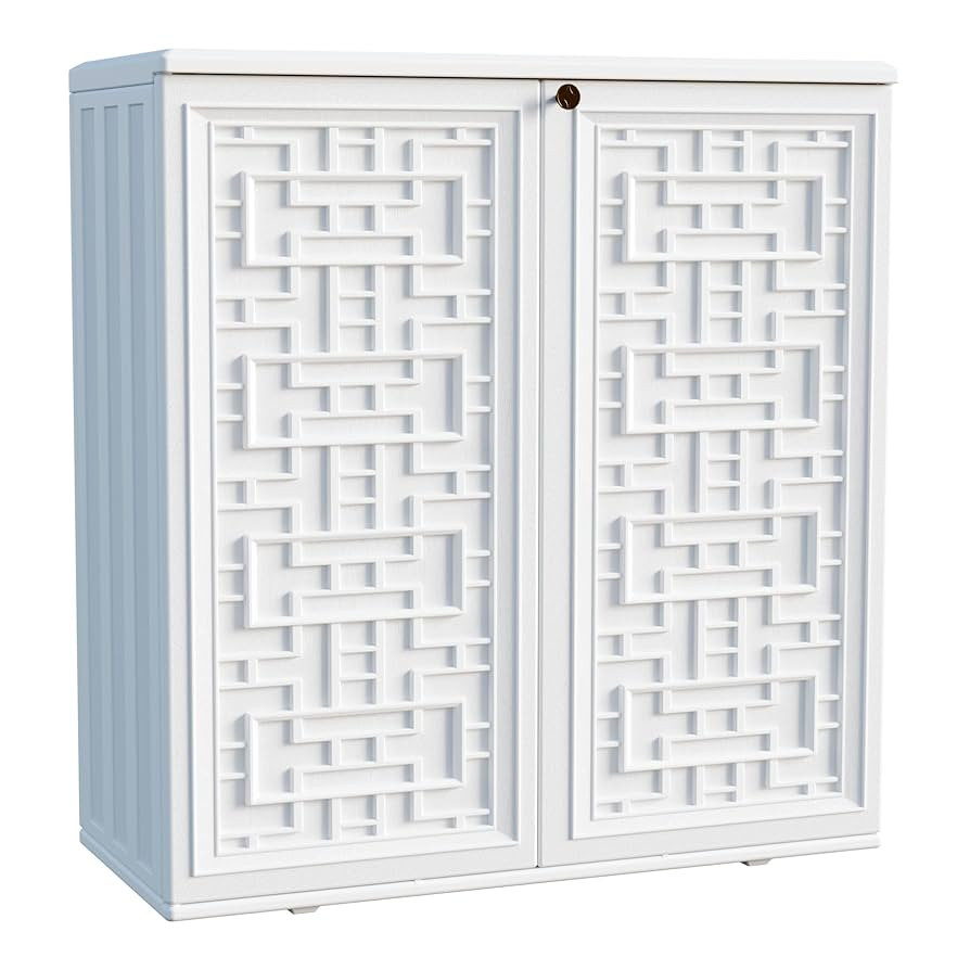 Indoor Outdoor Storage Cabinet Waterproof with Shelf, Off White Plastic Outdoor Cabinets for Pati... | Amazon (US)