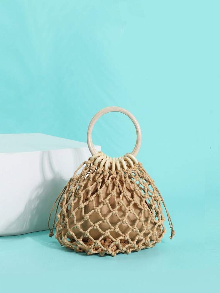 Mini 2 In 1 Round Handle Woven Bag | SHEIN