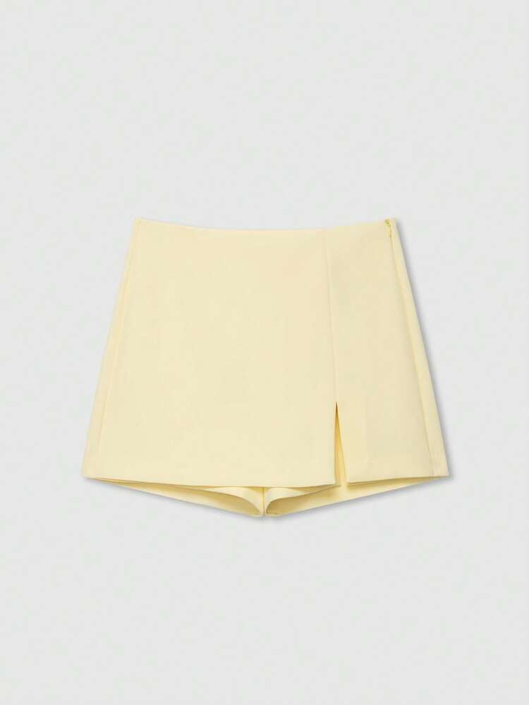 Butter Yellow Slit Hem Skirt Shorts, Minimalist Fashion Casual Everyday Wear Summer | SHEIN