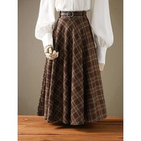 Plaid Wool Midi Skirt - Retro High-Waisted Swing Circle For Women, Autumn Winter Tartan Style | Etsy (US)