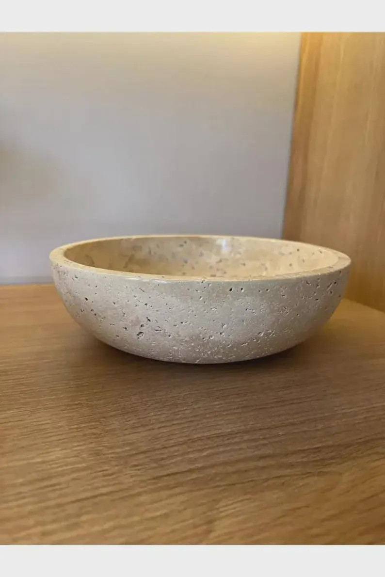 Travertine Stone Bowl | Decorative Home Accent & Serving Tray - Etsy | Etsy (Global)