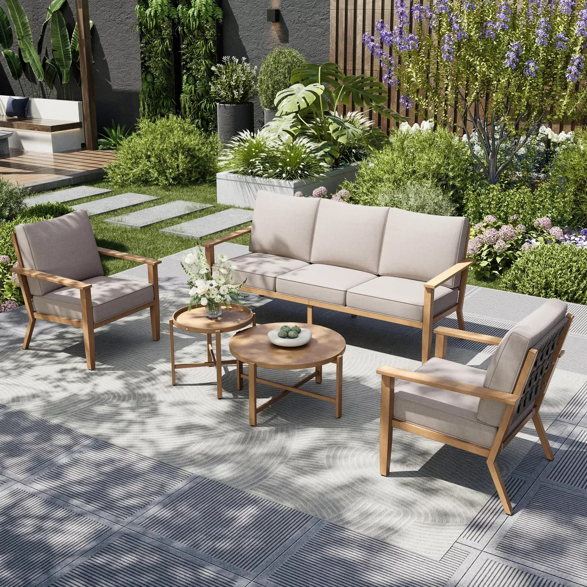 Captiva Designs 5PC Outdoor Patio Cross-Band Back Conversation Set with Thick Cushions for Deck, ... | Target