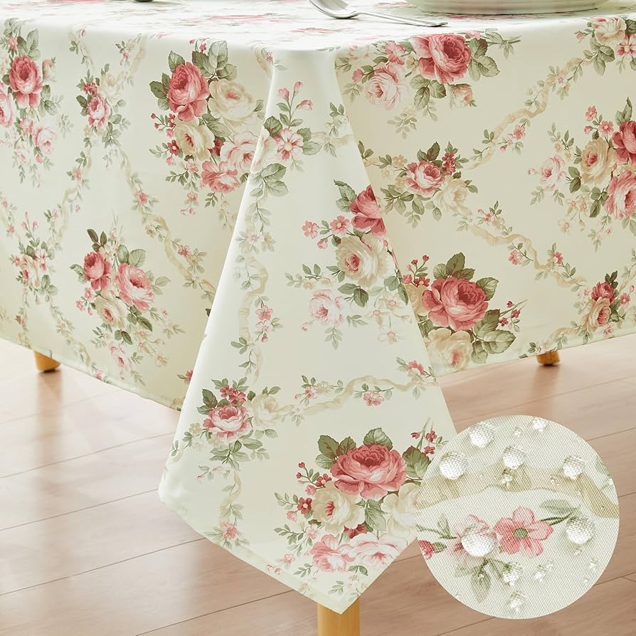 Qahing Vintage Floral Rectangle Tablecloth Shabby Chic Flower Table Cloth Spring Table Cover Wate... | Amazon (US)