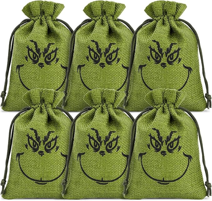 Whaline 24Pcs Christmas Drawstring Gift Bags Green Cartoon Character Treat Goodie Bags Funny Line... | Amazon (US)