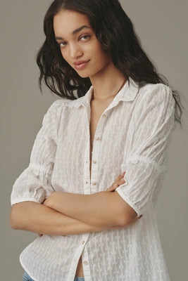 Pilcro Puff-Sleeve Buttondown Top | Anthropologie (US)