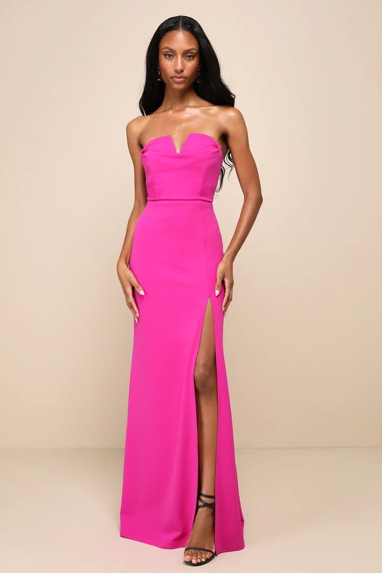 Effortless Radiance Magenta Strapless Mermaid Maxi Dress | Lulus