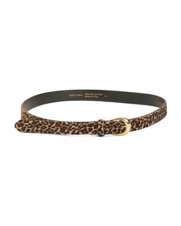 Leather Cheetah Printed Belt, Leather/Gold | TJ Maxx