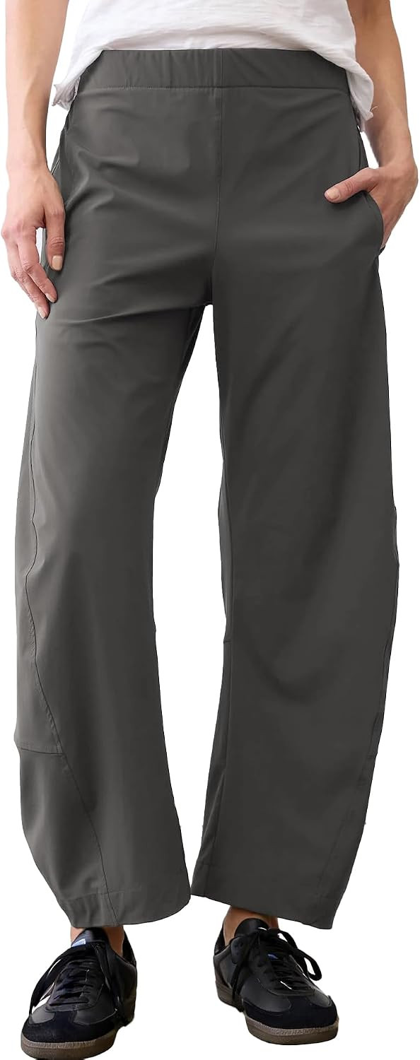 SeeLuNa Women Barrel Travel Pants Elastic Waistband Tapered Leg Baggy Mid Rise Work Trousers Lounge Pant with Pockets | Amazon (US)