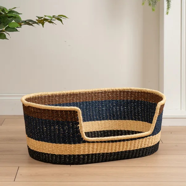 Navy and Brown Stripe Woven Pet Bed | Dunelm (migrated)