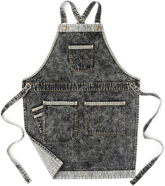 Jeanerlor - Denim Work Teacher Aprons with Pockets for Women and Men Hair Stylist Cross Straps & ... | Amazon (US)