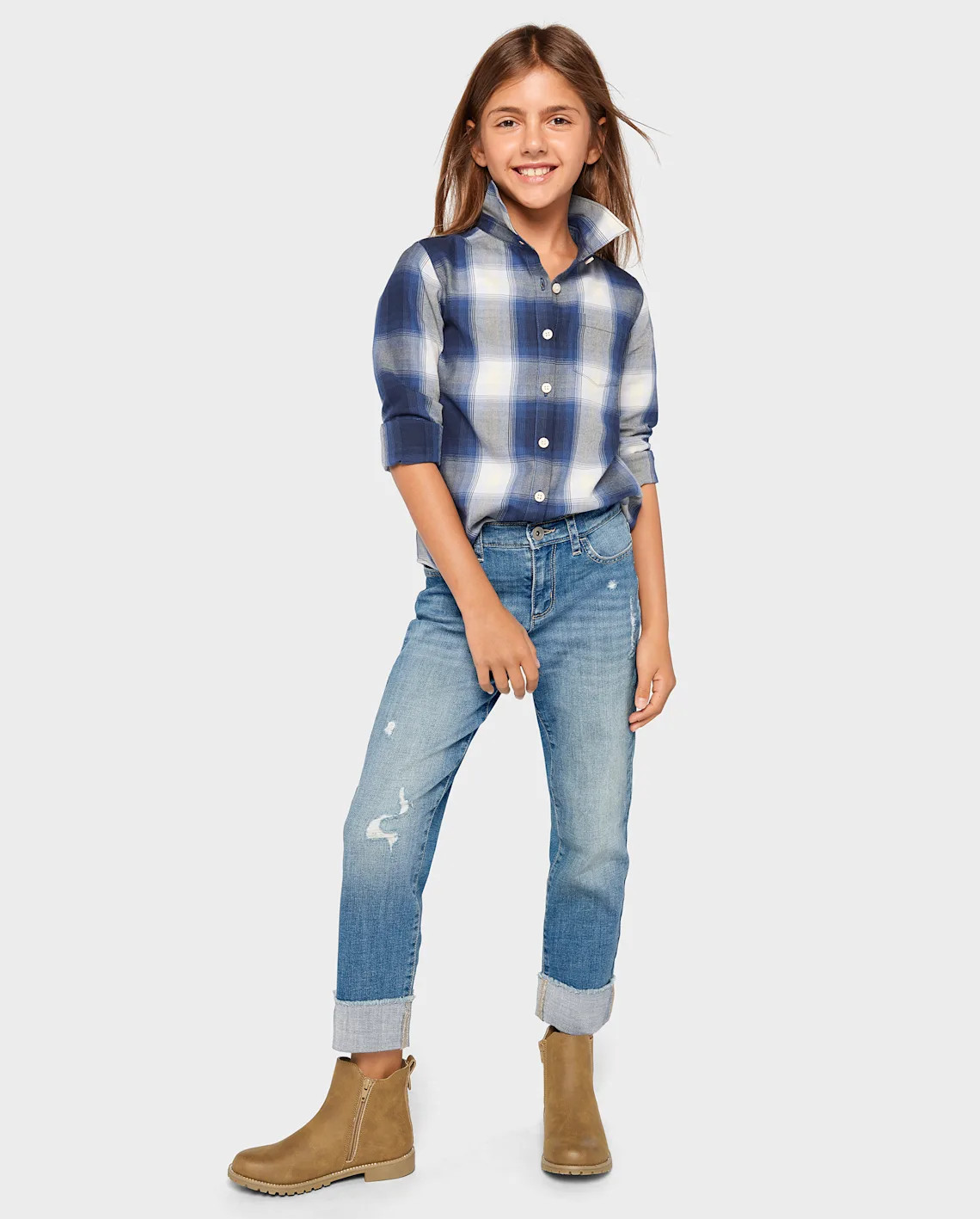 Girls Roll Cuff Straight Jeans - blue | The Children's Place