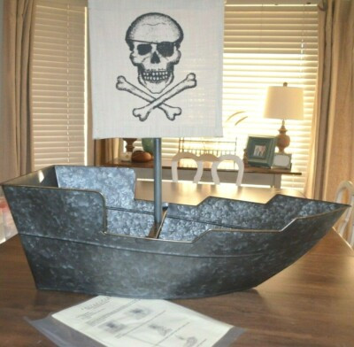 Pottery Barn Pirate Ship Party Bucket NWOT Galvanized Skull Crossbones | eBay US