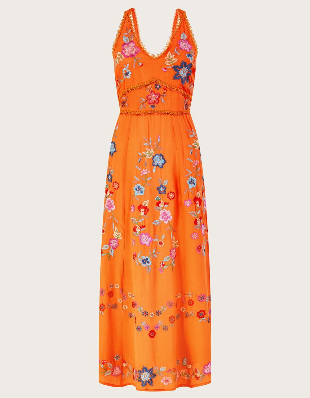 Liyana Embroidered Floral Cami Dress in Sustainable Viscose Orange | Monsoon (UK)