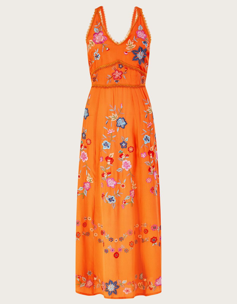 Liyana Embroidered Floral Cami Dress in Sustainable Viscose Orange | Monsoon (UK)