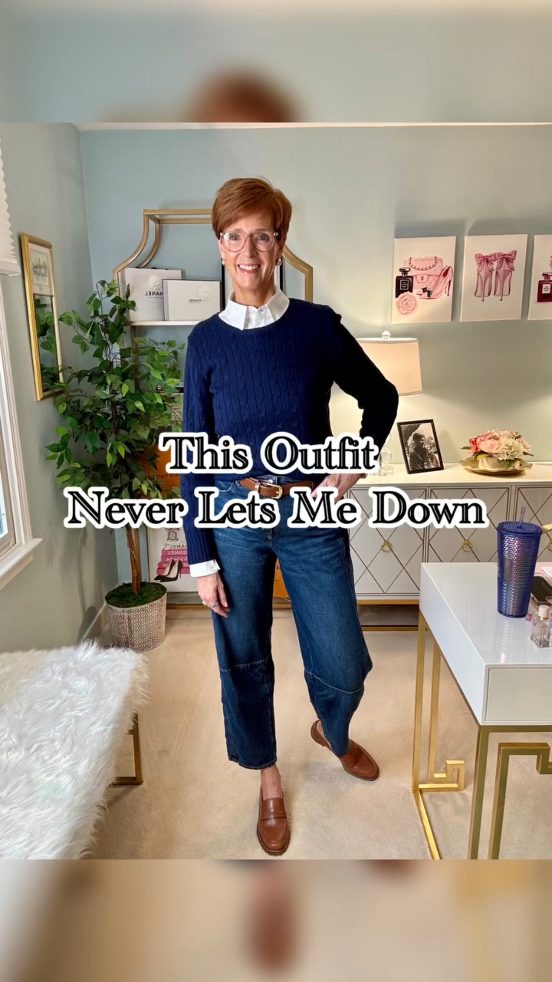 Pinterest Inspired Outfit Series — Episode 4

This is one of those Pinterest outfits that never goes out of style—and never lets you down. A crisp white button-down layered under a navy cable knit sweater, paired with dark wash jeans, a brown belt, and classic loafers. Simple. Polished. Timeless.

Want the links? Like, Follow & Comment TIMELESS and I’ll send links right to your DM.

This is my definition of everyday classic style: easy enough for errands, polished enough for workdays, lunches, or travel days. 

Pinterest is full of these quiet outfit formulas, and I’m recreating them with a tall-friendly, over-40 lens—so you can actually wear them in real life.

Everything I’m wearing is linked in my ShopMy, including tall-friendly denim, classic layering pieces, and shoes that go with everything.

👉 Save this reel if you love outfits you can repeat�👉 Share it with a friend who loves classic style�👉 Follow along for more Pinterest-inspired outfits�👉 Subscribe to my Sunday newsletter for weekly outfit formulas + curated picks

Pinterest outfit ideas, classic outfits women over 40, navy cable knit sweater outfit, white button down layering, dark wash jeans outfit, tall-friendly fashion, timeless everyday style.

#pinterestoutfit #ClassicStyleOver40 #tallfriendlyfashion #everydayoutfitideas

#LTKTall #LTKootd #LTKOver40