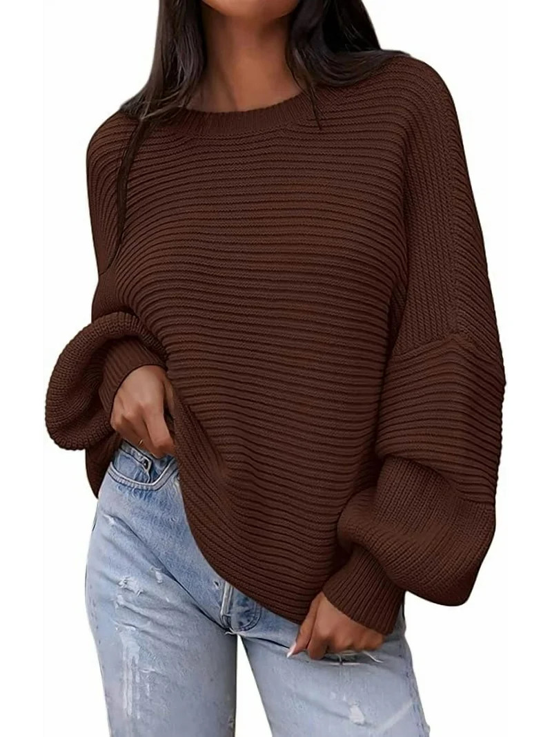 PRETTYGARDEN Womens Sweaters Fall Lantern Long Sleeve Oversized Sweater Casual Crewneck Chunky Kn... | Walmart (US)