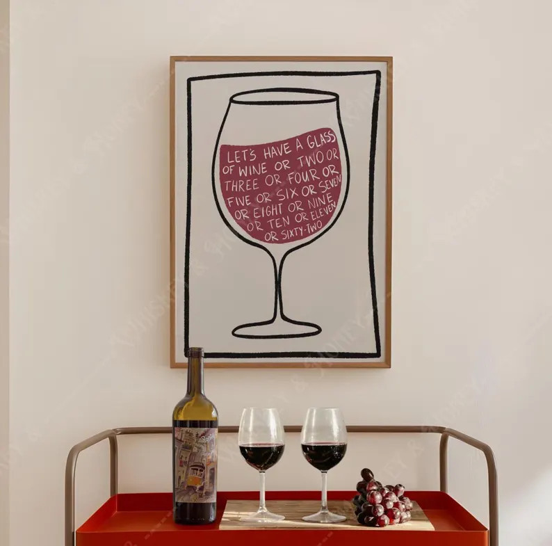 Digital Download | Glass of Wine or Two Art Print | Kitchen Art | Wine Art Print | Bar Cart Art |... | Etsy (US)