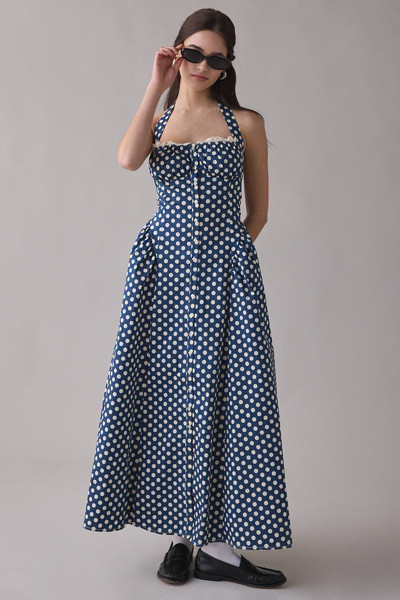 Kimchi Blue Tea Time Basque Waist Halter Midi Dress | Urban Outfitters (US and RoW)