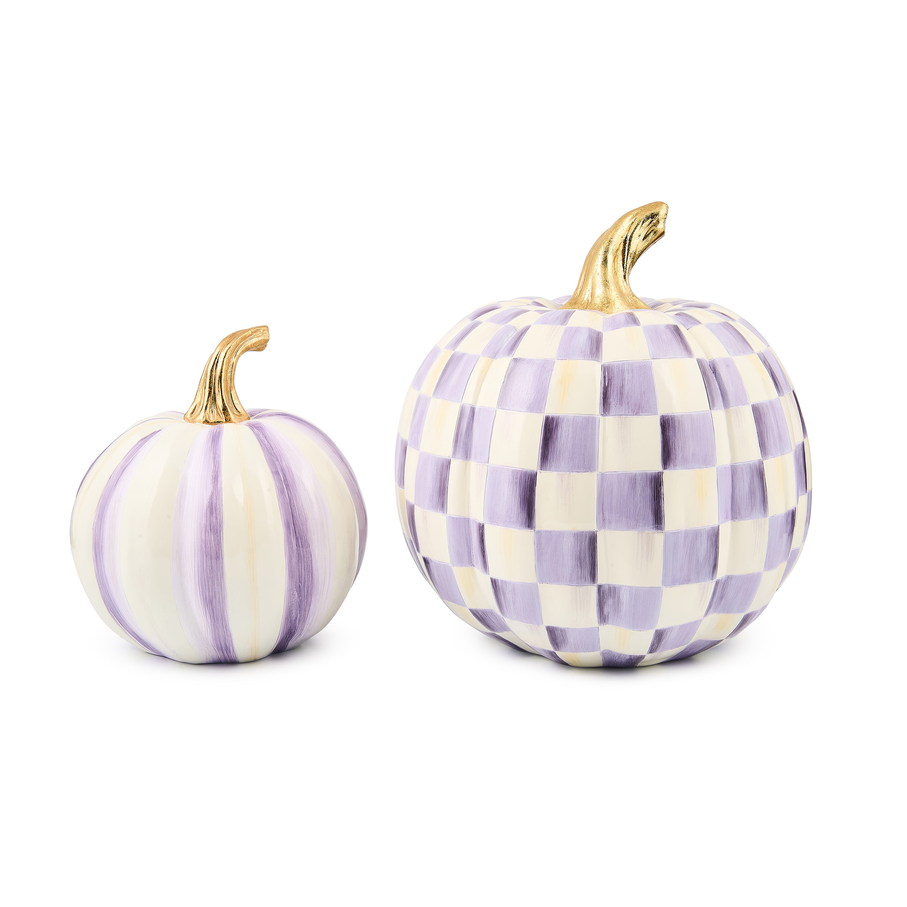 MacKenzie-Childs Classic Violet Stripe Small & Check Medium Pumpkin Set | MacKenzie-Childs