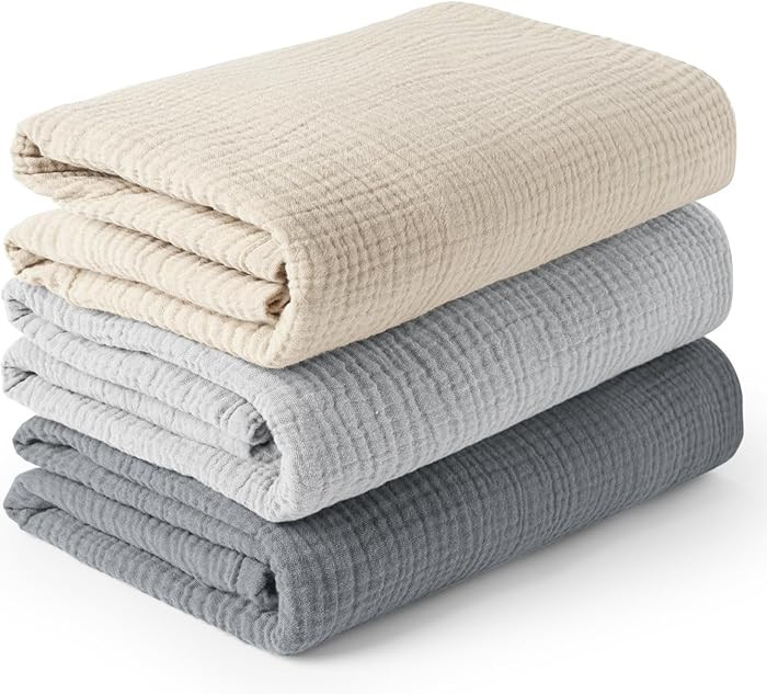 Konssy 3 Pack Muslin Swaddle Blankets for Unisex, Newborn Receiving Blanket, Large 47 x 47 inches... | Amazon (US)