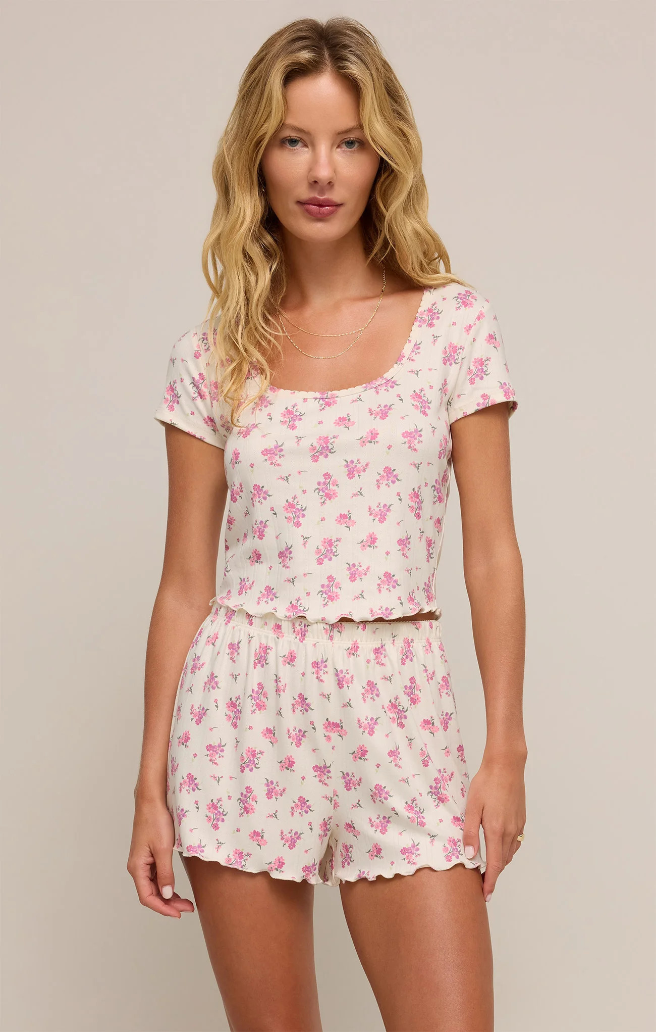 Z SUPPLY Lounge Women's Flower Market Ditsy Pointelle T-Shirt, Bone, Large | Z Supply