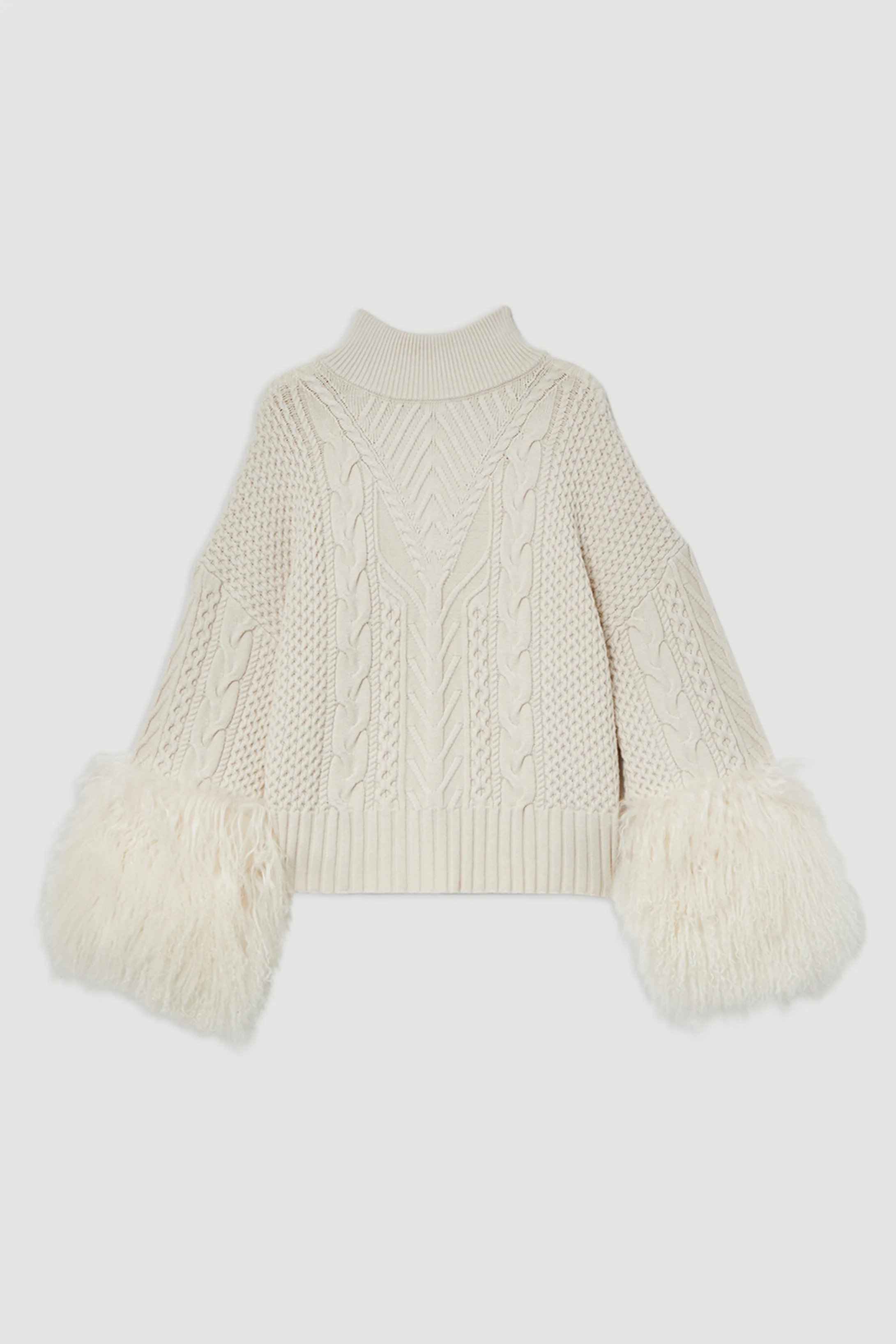 Cable Knit Viscose Blend Shearling Cuff Jumper | Karen Millen UK + IE + DE + NL