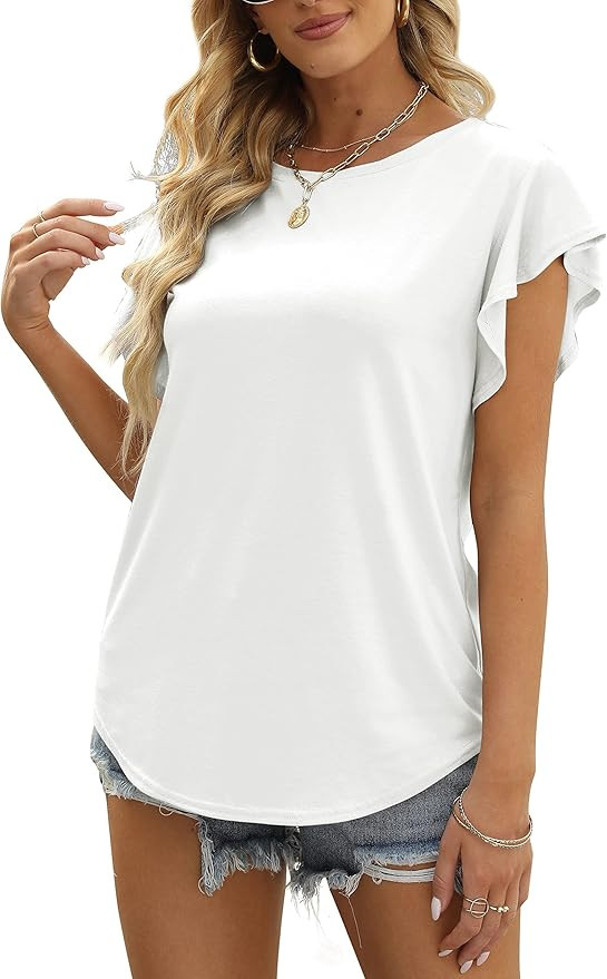 MIROL Women's Ruffle Sleeve Tops Summer Casual Blouse Crew Neck Solid Cute Tunic Shirt | Amazon (US)