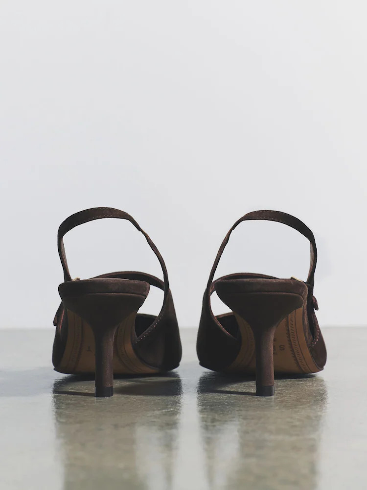 Schokoladenbraun - The Set Premium Leder-Wildleder Slingback Absätze | Next EU