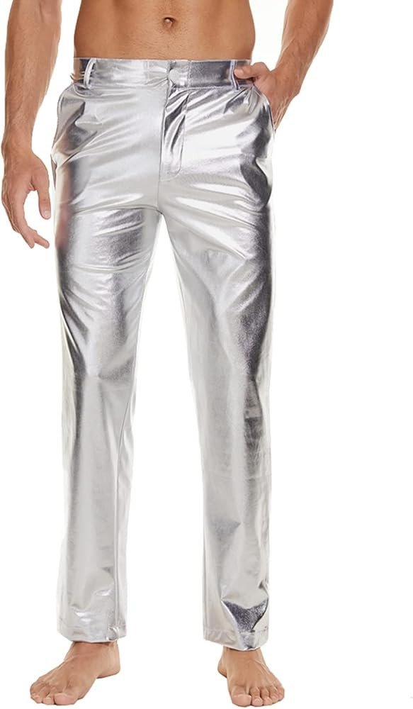 Metallic Shiny Disco Pants for Men, 70s/80s Party Rave Pants, Vintage Cosplay Straight Leg Trouse... | Amazon (US)