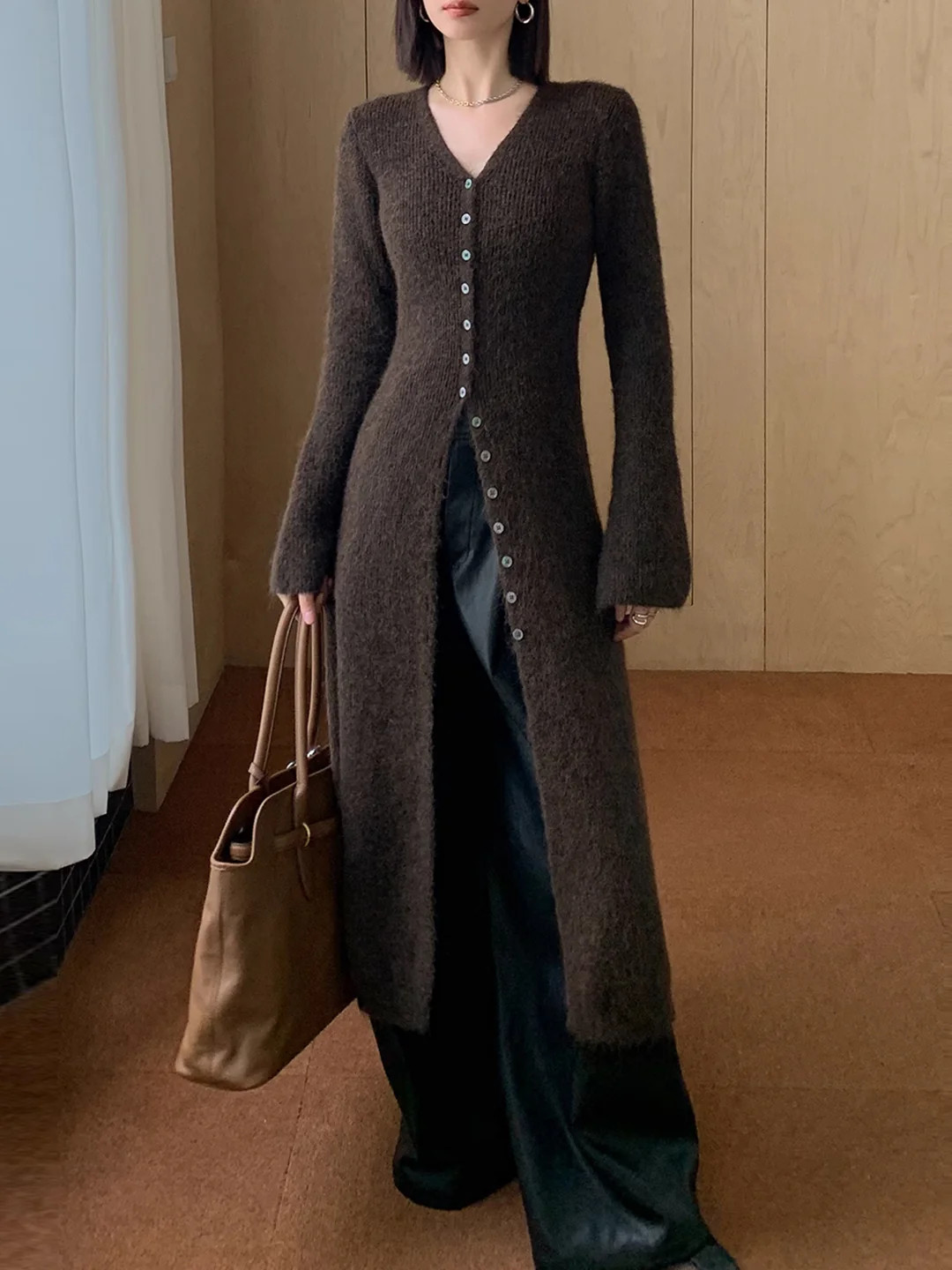 Stacking V-Neck Split Breasted Sweater Dress | Commense