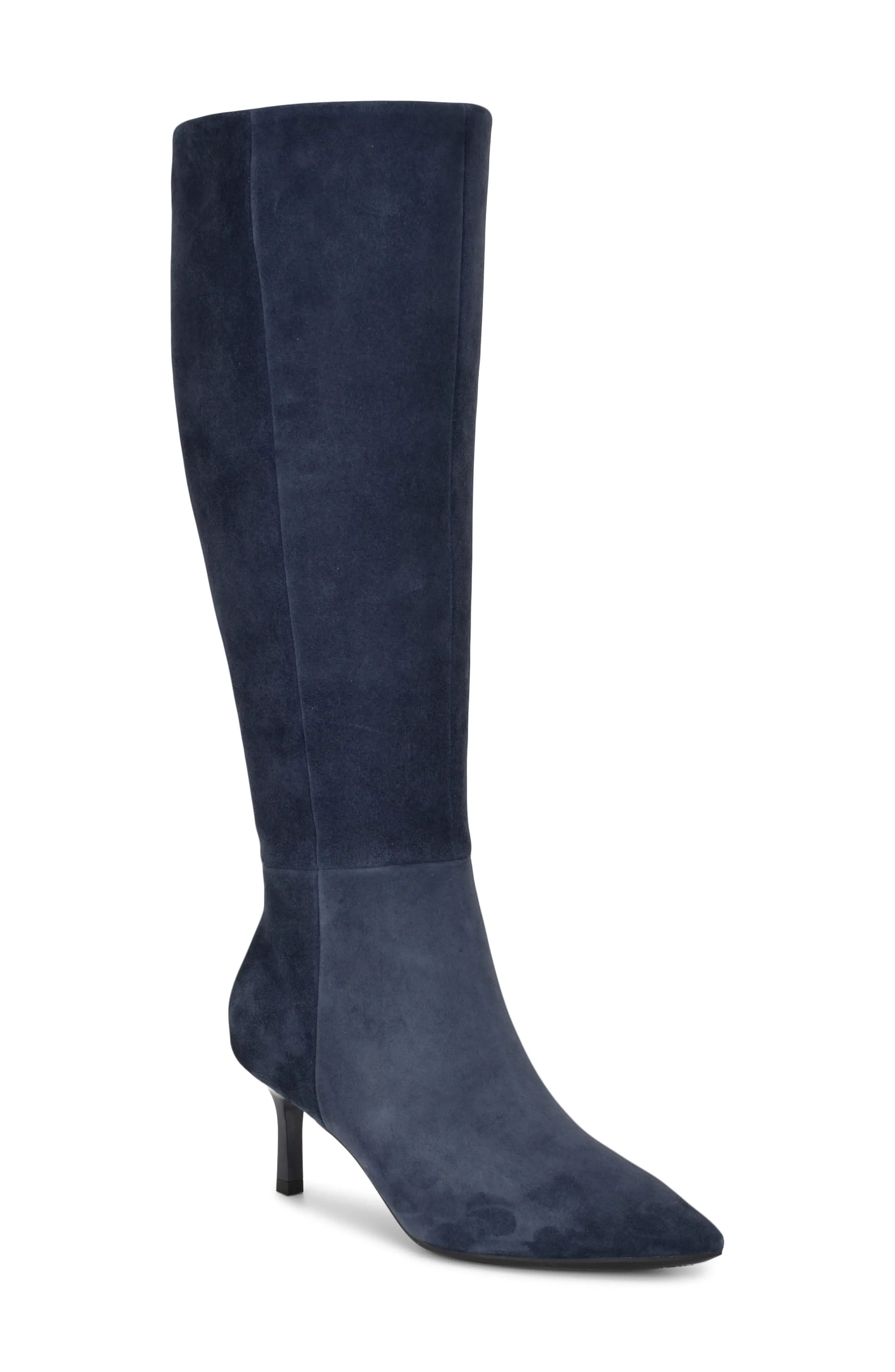 Nine West Kimdee 9x9 Pointed Toe Knee High Boot in Dark Blue 400 at Nordstrom, Size 10 Wide Calf | Nordstrom