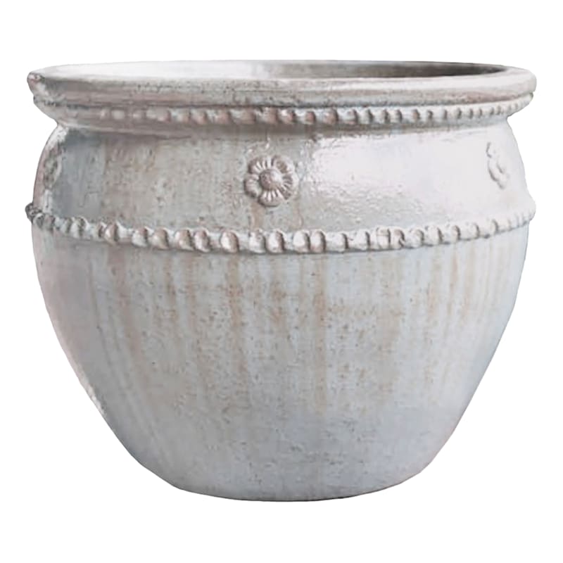 Small White Glazed Clay Pot, 8" | At Home