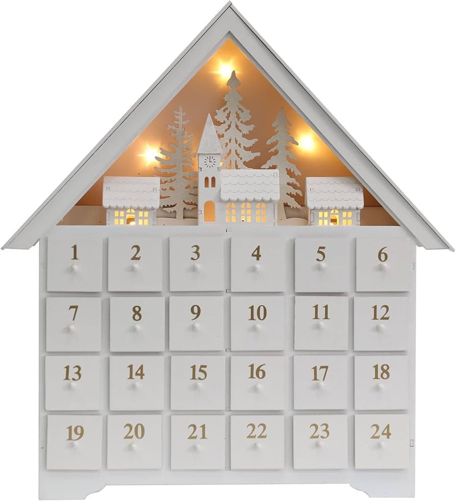 Pioneer Effort Christmas White Wooden Advent Calendar House with 24 Drawers and Led Lights Reusab... | Amazon (US)