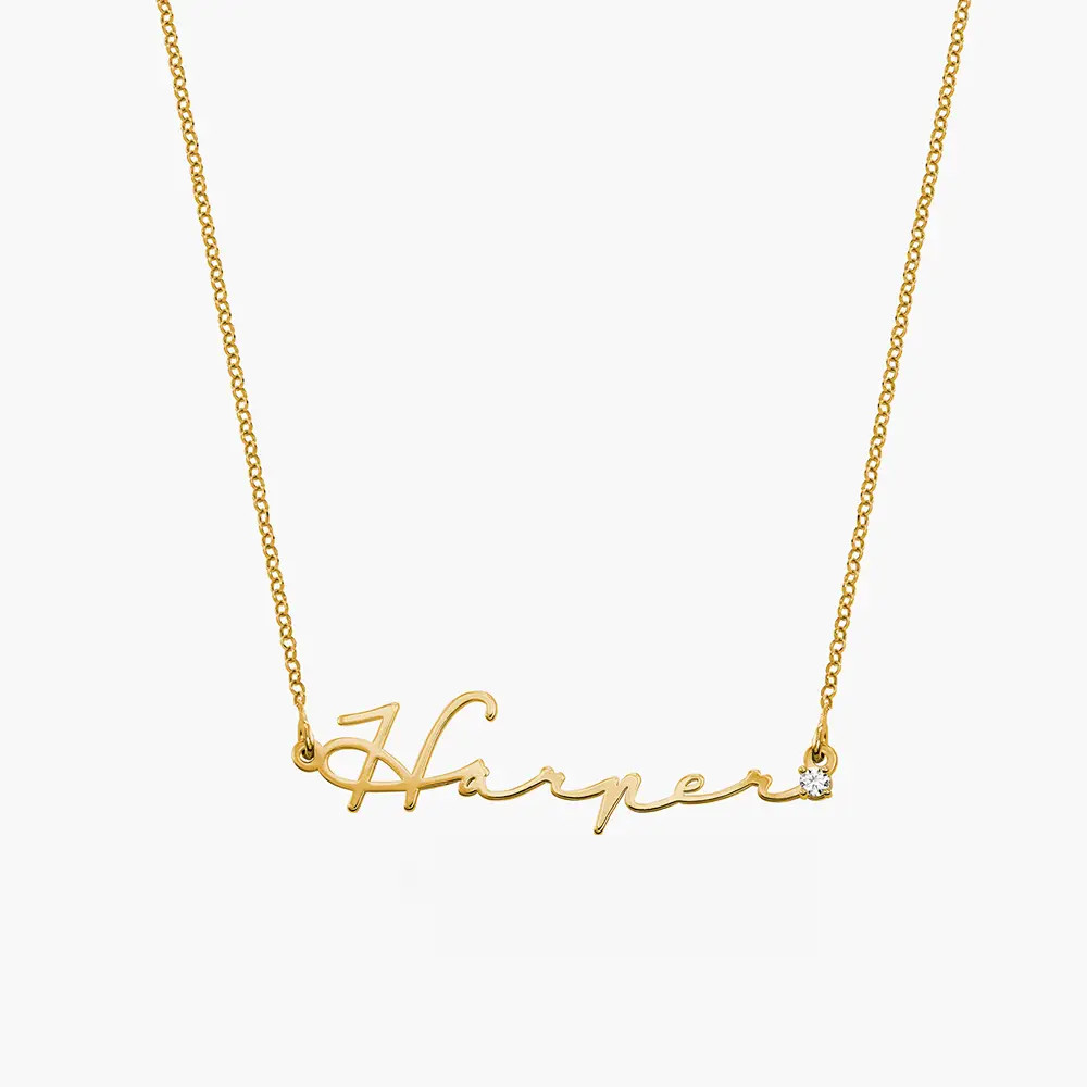 Mon Petit Name Necklace with Diamond - Gold Plated | Oak & Luna (US)