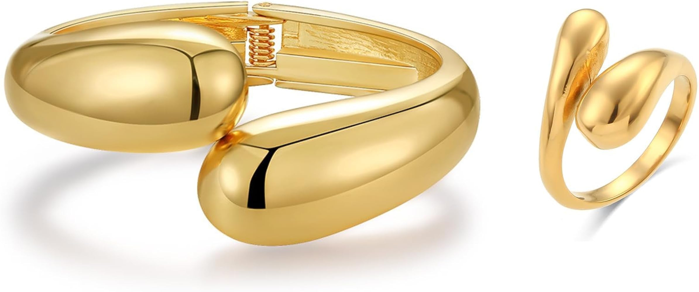 Silver Cuff Bracelet Bangle Plated Silver Chunky Statement Rings for Women Minimalist Trendy Silv... | Amazon (US)