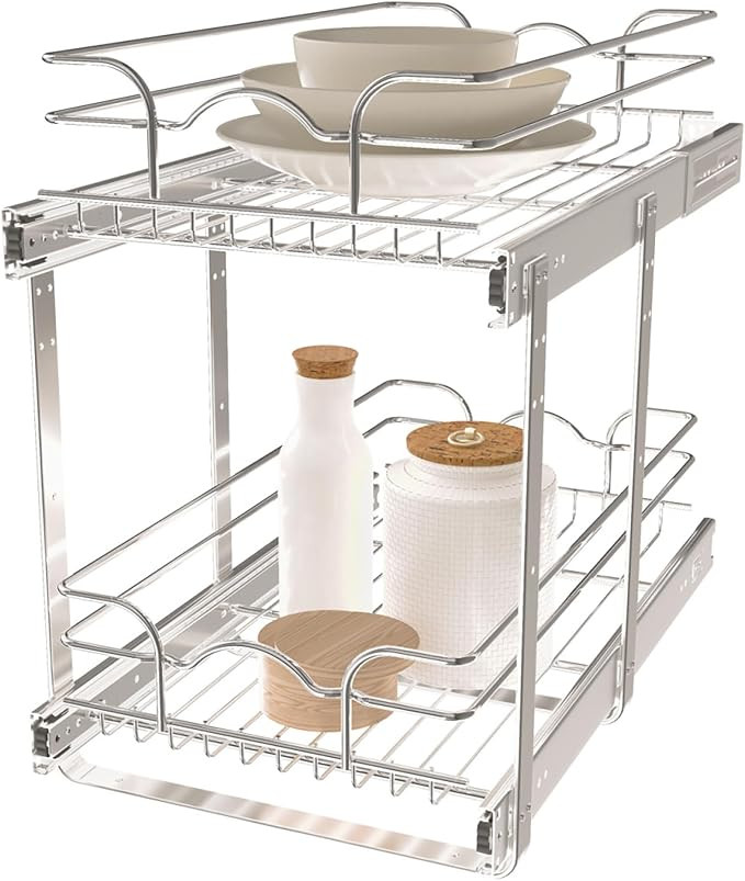 Rev-A-Shelf 2-Tier Kitchen Cabinet Pullout Shelf and Drawer Organizer Slide Out Pantry Storage Ba... | Amazon (US)