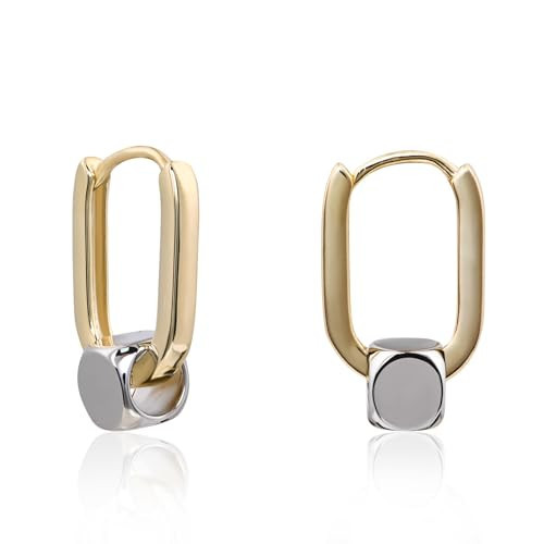 Gold Oval Huggie Hoop Earrings Sterling Silver Earrings for Women Girls Gold Square Geometric Earrings Fashion Gold Jewelry | Amazon (US)